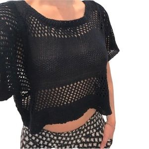 NWT BCBG Navy Blue lightweight knit XS woven sweater summer sweater open knit